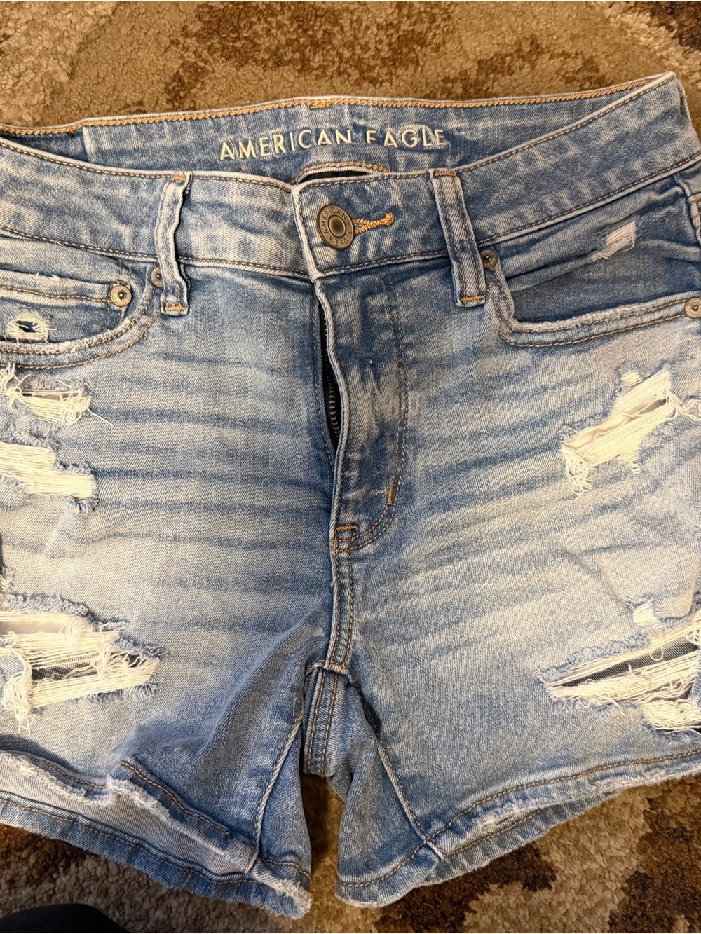 American Eagle Outfitters Light Blue Distressed Jean Shorts